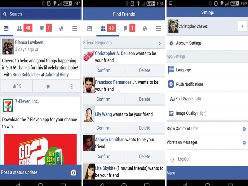 Giao diện của Facebook Lite APK