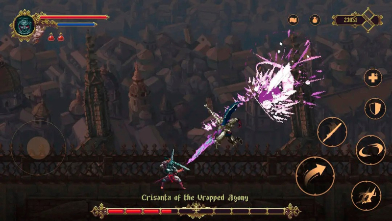 Blasphemous APK trong trận chiến với boss trên Android